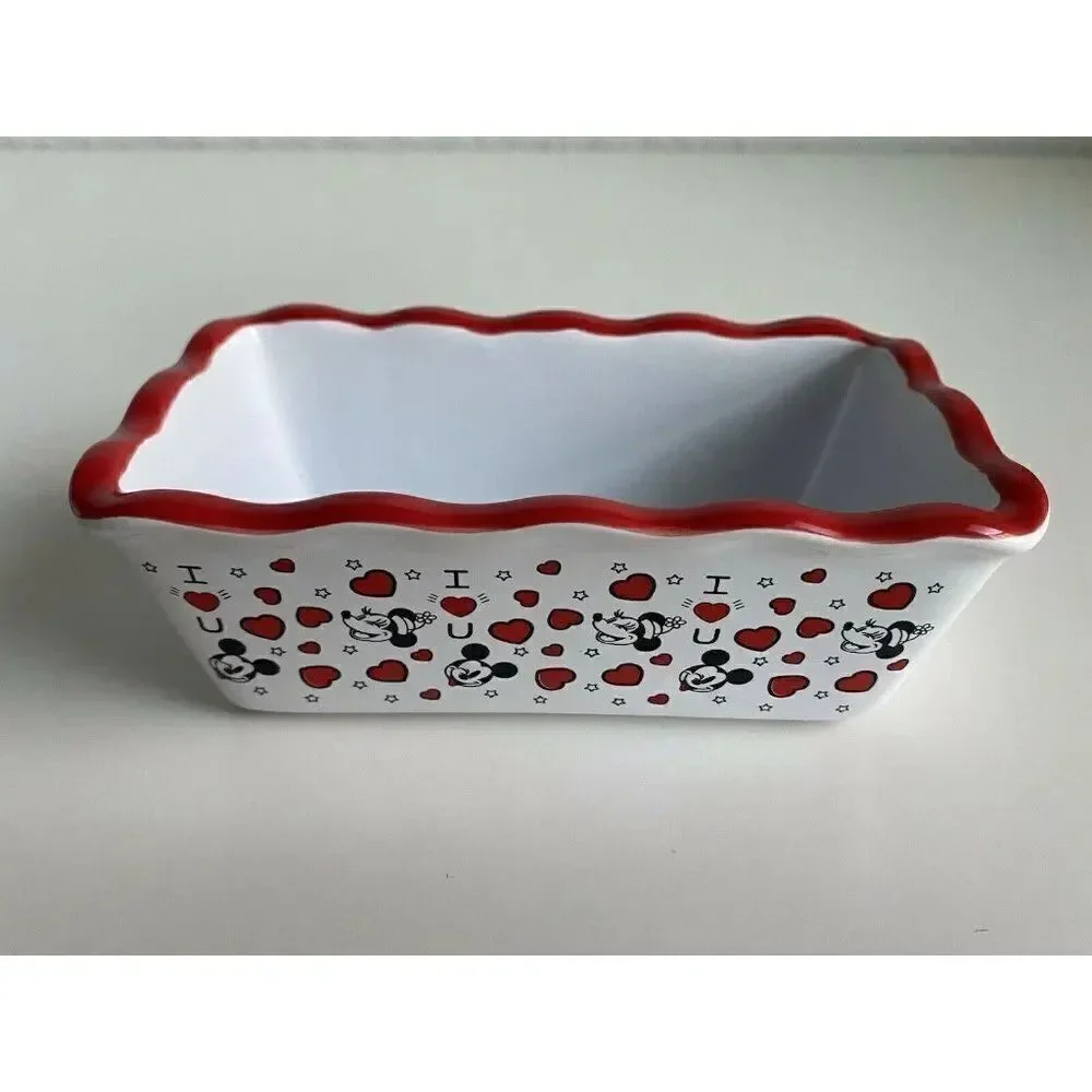 Disney Mickey Minnie Valentine’s Mini Loaf Bread Baking Pan Dish‎ Ceramic New